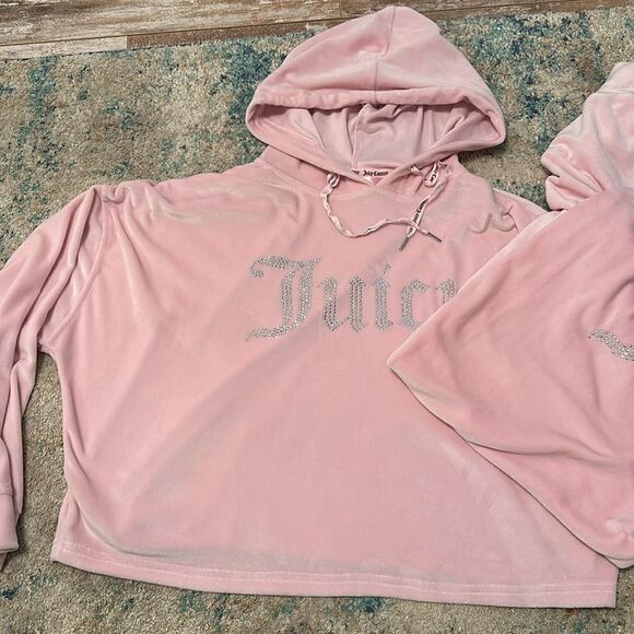 Juicy Couture Pink Crystal Diamond Bling Velour Loungewear Hooded Set S - Picture 3 of 7